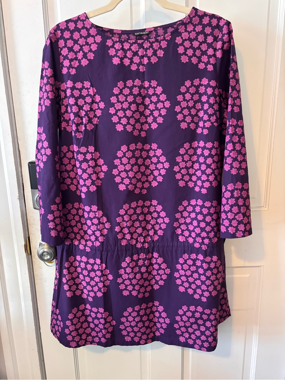 EUC Marimekko Puketti Purple Pink Floral Tunic Dress Size 38 US 6